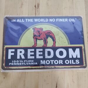 Freedom Motor Oils Vintage Sign - Blue and Yellow